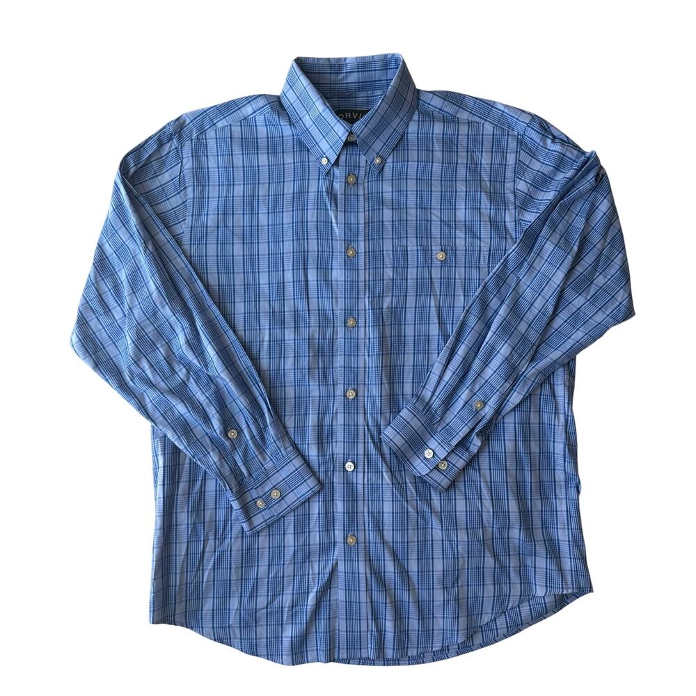 Orvis Men's Large Blue Plaid Soft 100% Cotton Button Down Shirt